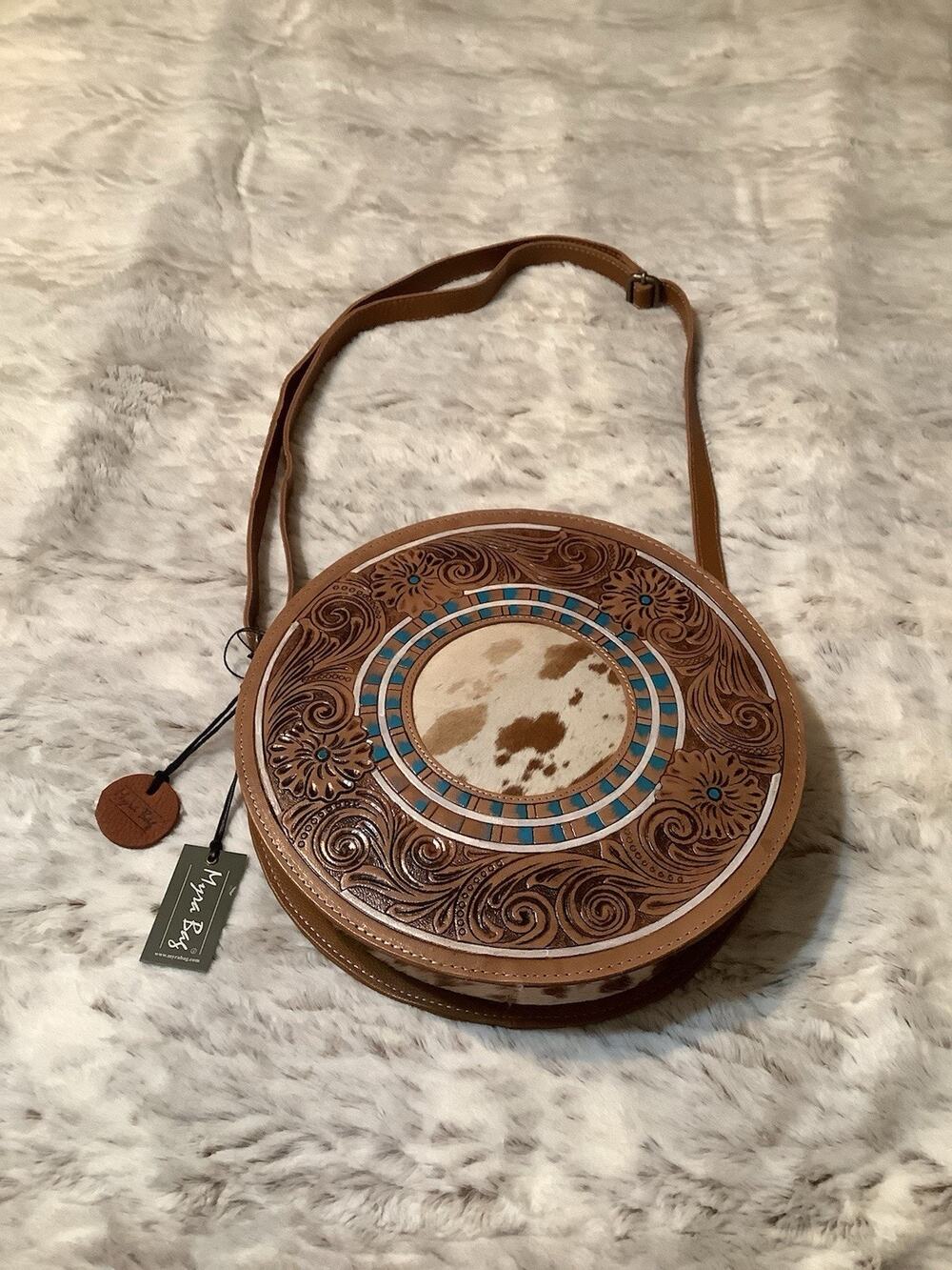 Myra Crossbody Purse Cowhide Leather NWT Round
